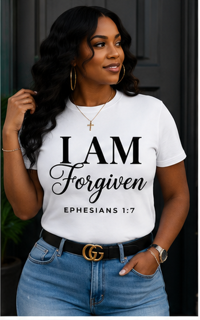 I AM Forgiven Cursive T-Shirt | Ephesians 1:7 Christian Faith Tee