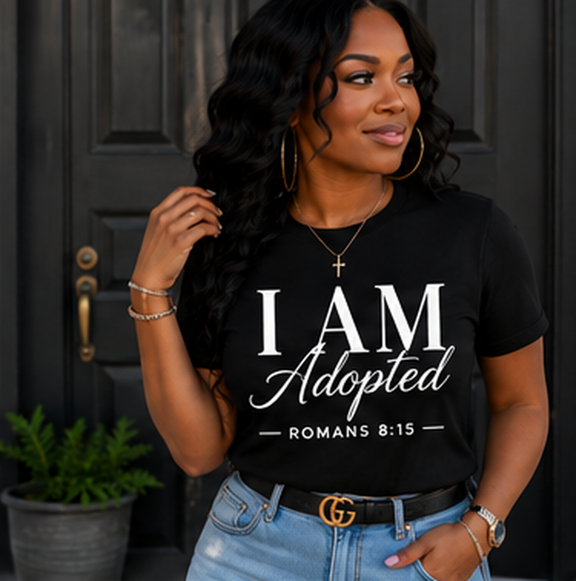 I AM Adopted Cursive T-Shirt | Romans 8:15 Christian Faith Tee