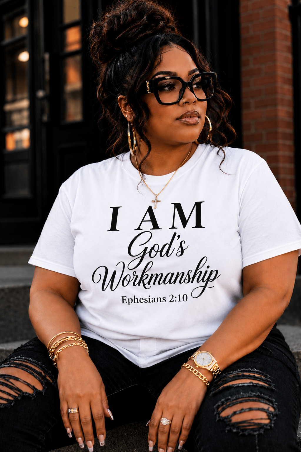 I AM God's Workmanship Cursive T-Shirt | Ephesians 2:10 Christian Faith Tee