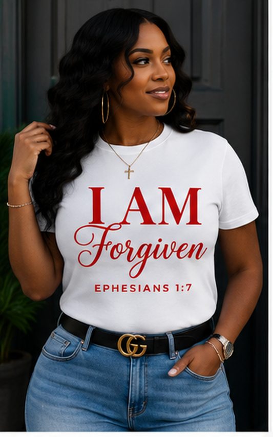 I AM Forgiven Cursive T-Shirt | Ephesians 1:7 Christian Faith Tee