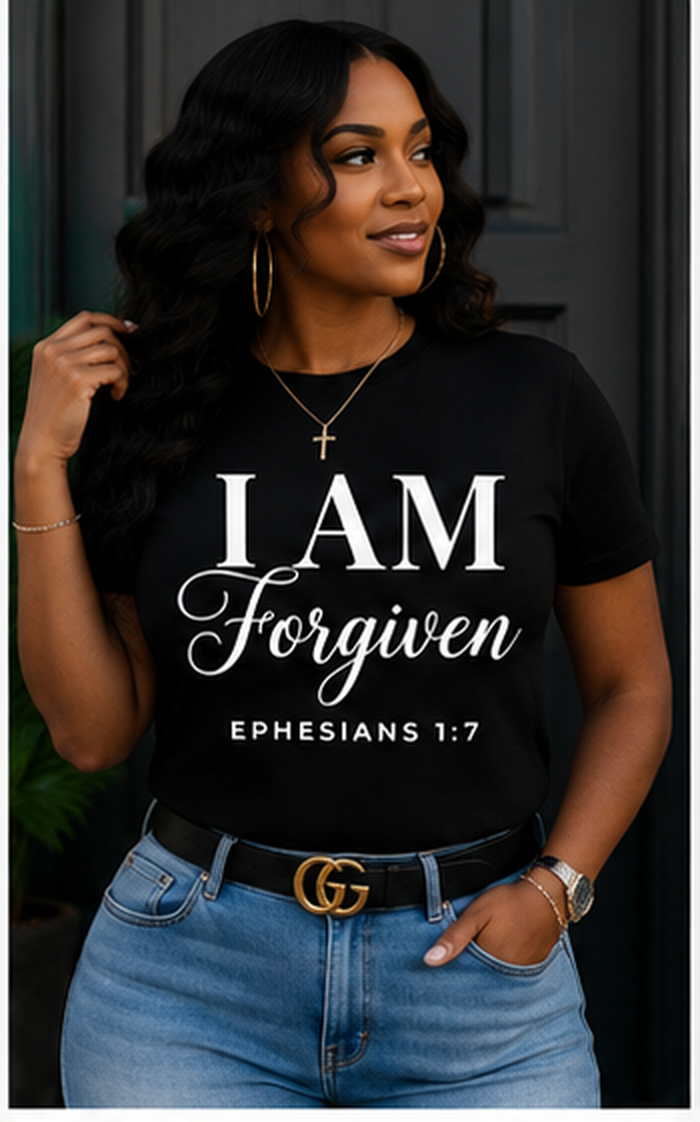 I AM Forgiven Cursive T-Shirt | Ephesians 1:7 Christian Faith Tee