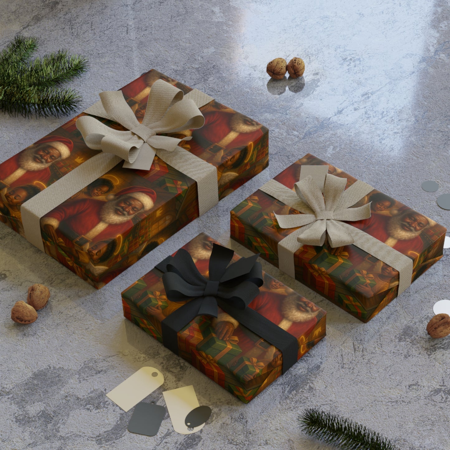 Vintage Santa Gift Wrapping Paper Roll, Festive Holiday Wrap for Christmas, Birthdays, Kid's Parties, Eco-Friendly Gift Packaging