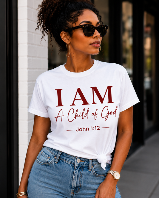 I AM A Child of God Cursive T-Shirt | John 1:12 Christian Faith Tee