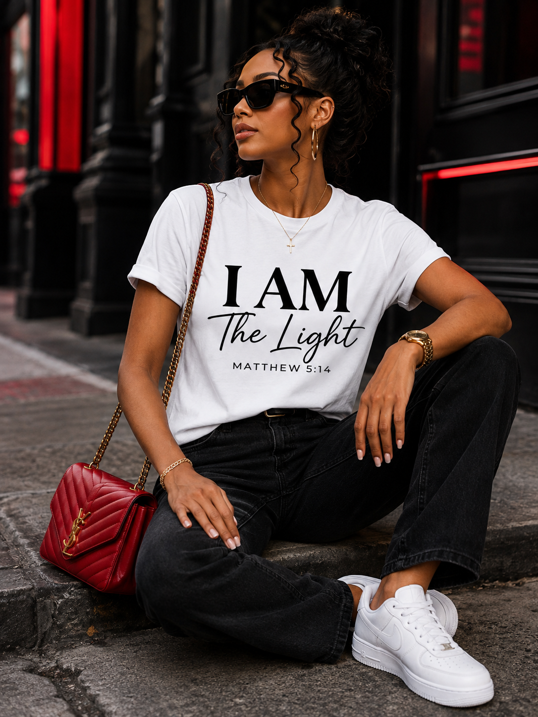 I AM The Light Cursive T-Shirt | Matthew 5:14 Christian Faith Tee