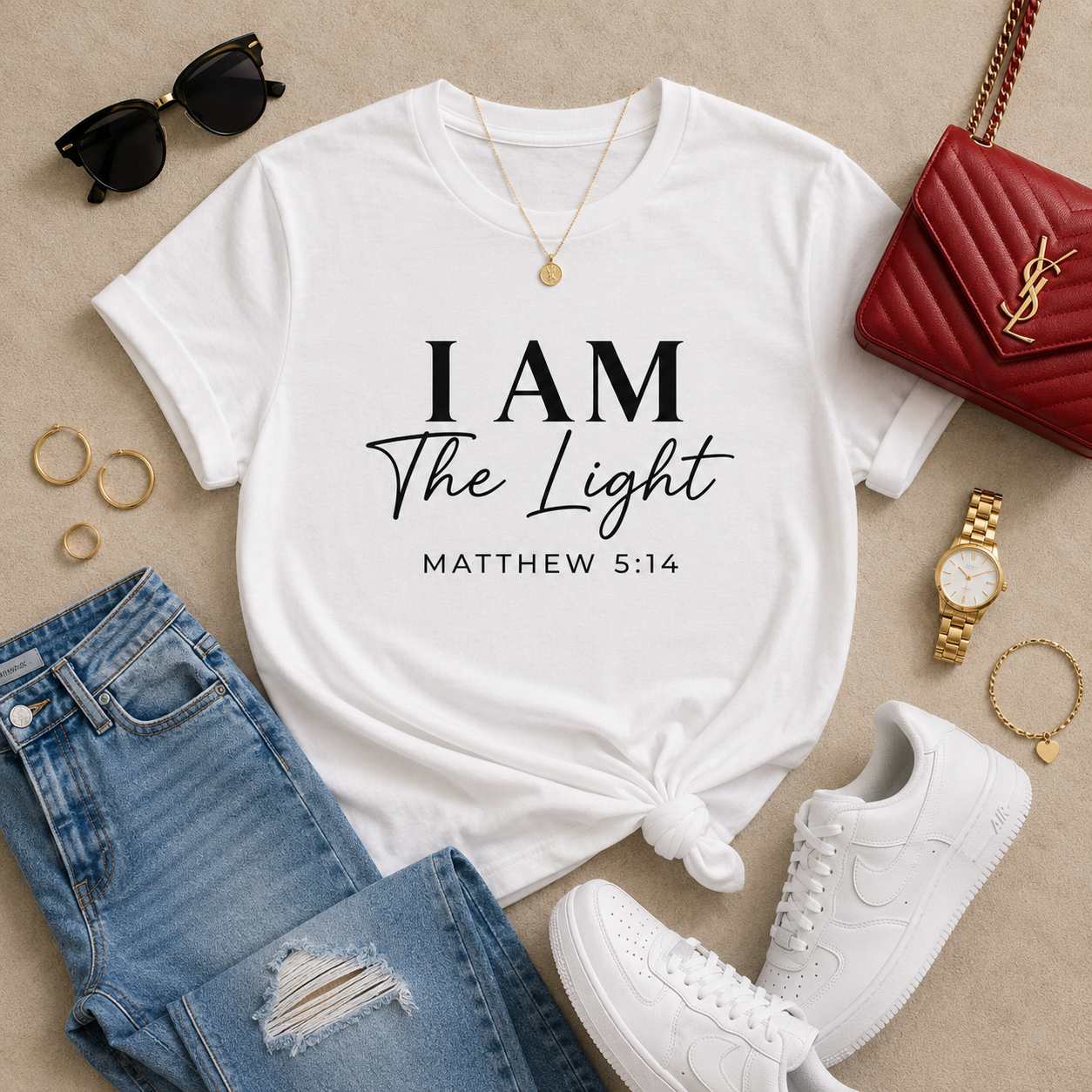 I AM The Light Cursive T-Shirt | Matthew 5:14 Christian Faith Tee
