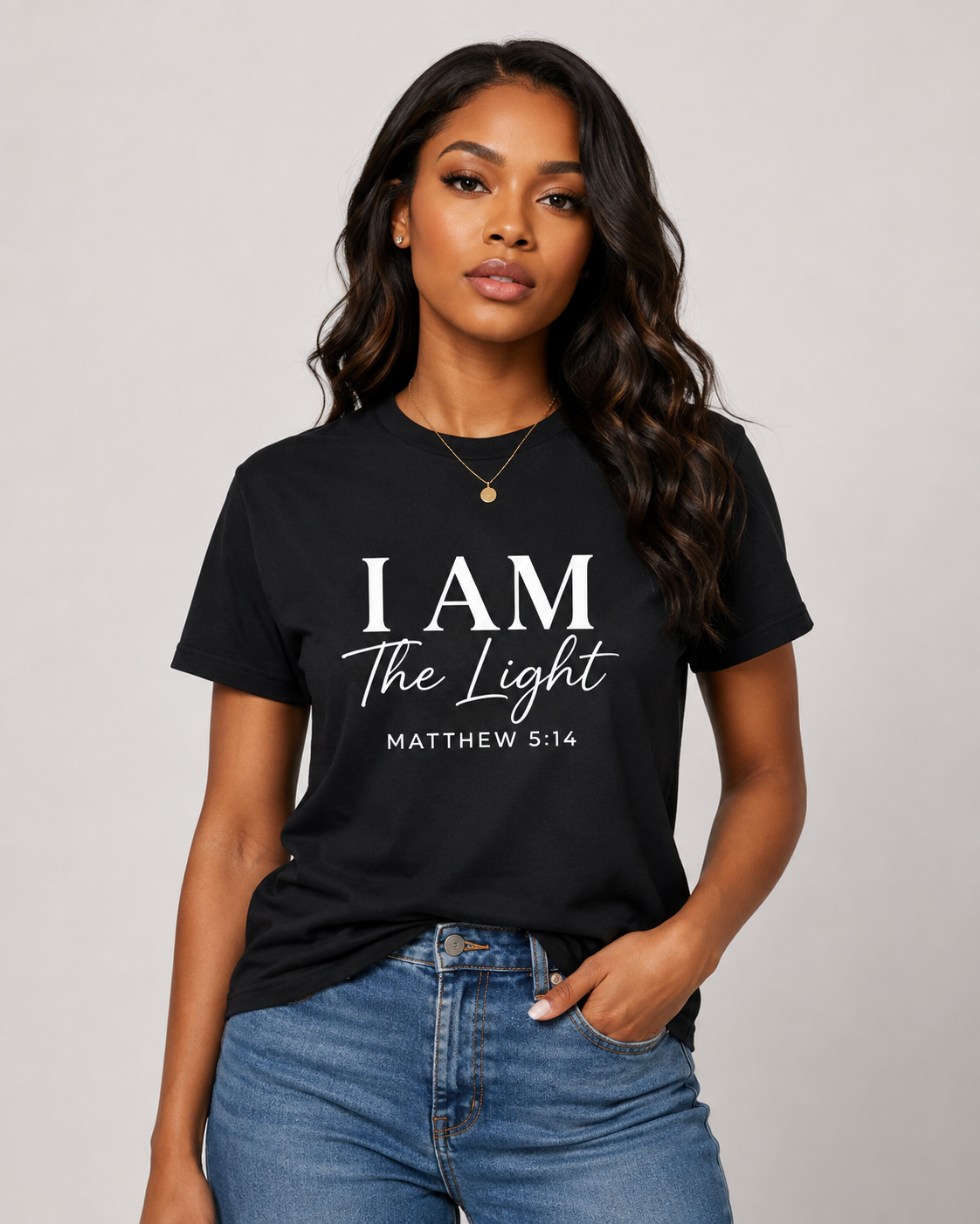 I AM The Light Cursive T-Shirt | Matthew 5:14 Christian Faith Tee
