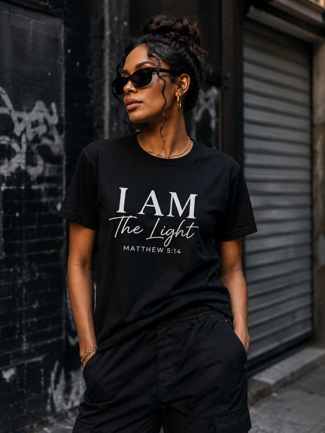I AM The Light Cursive T-Shirt | Matthew 5:14 Christian Faith Tee