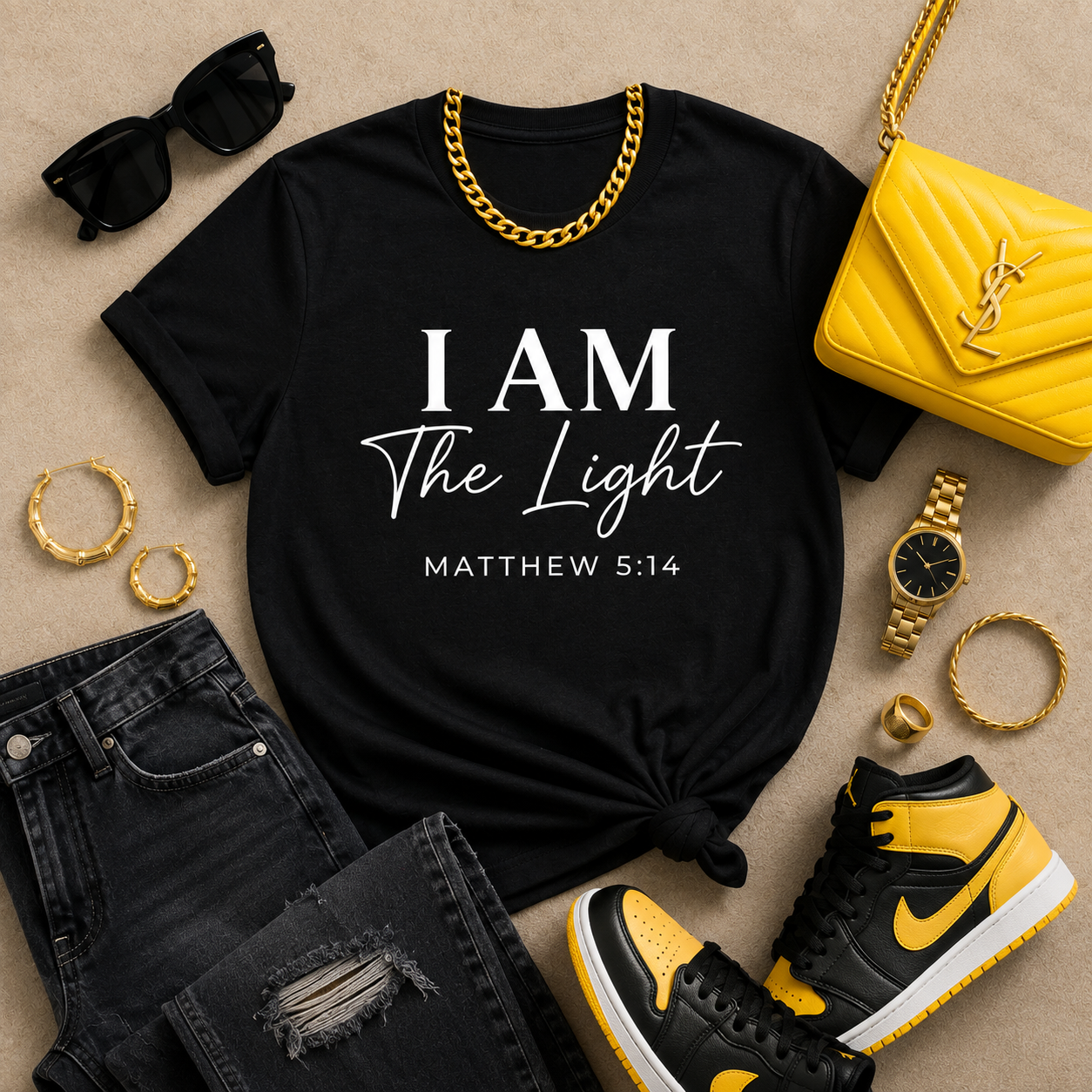 I AM The Light Cursive T-Shirt | Matthew 5:14 Christian Faith Tee