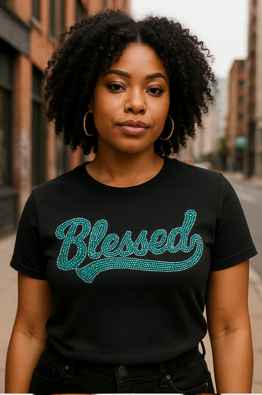 BLESSED Tee- Spangle sequins