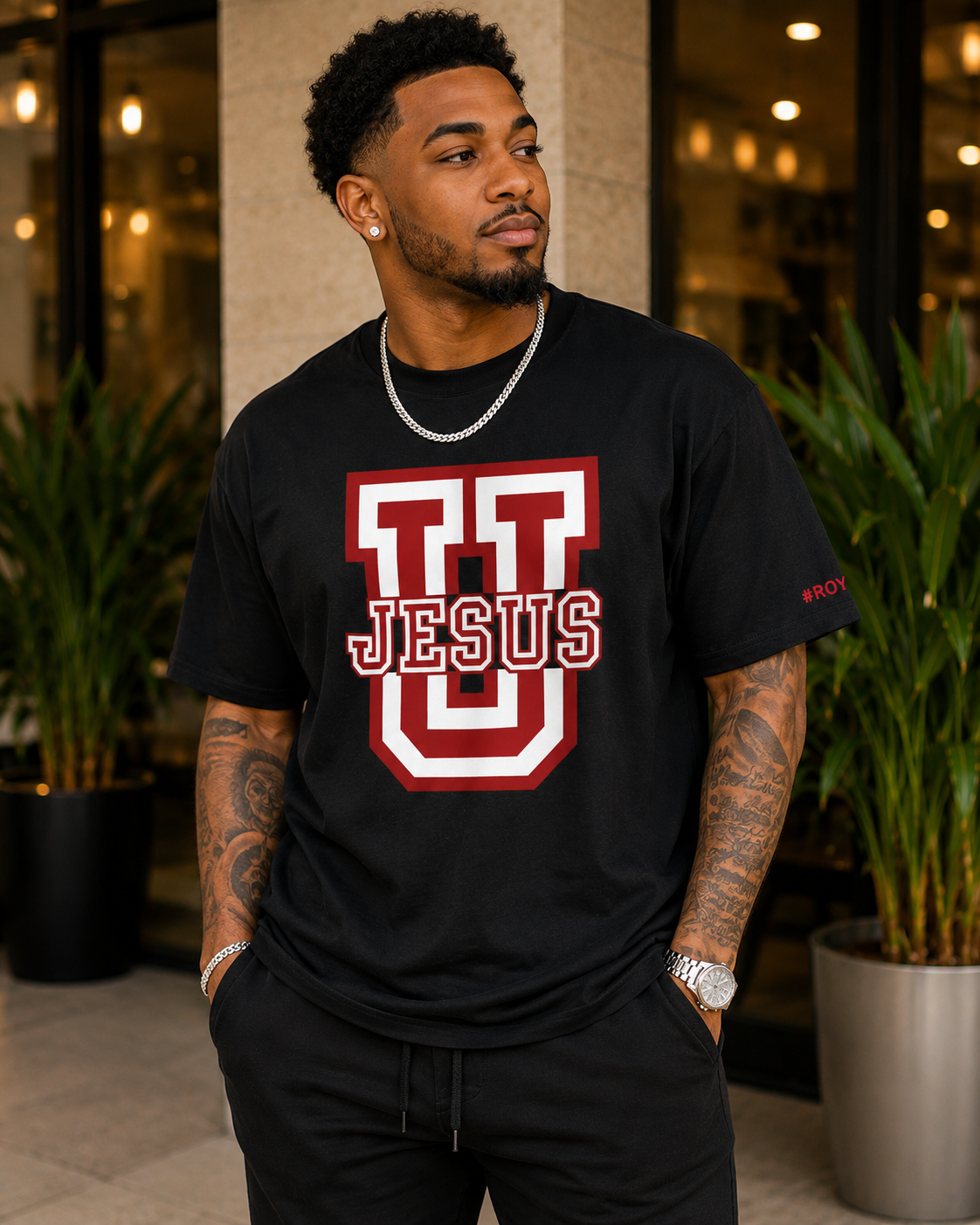 JESUS U BLK/RED LETTER Tee