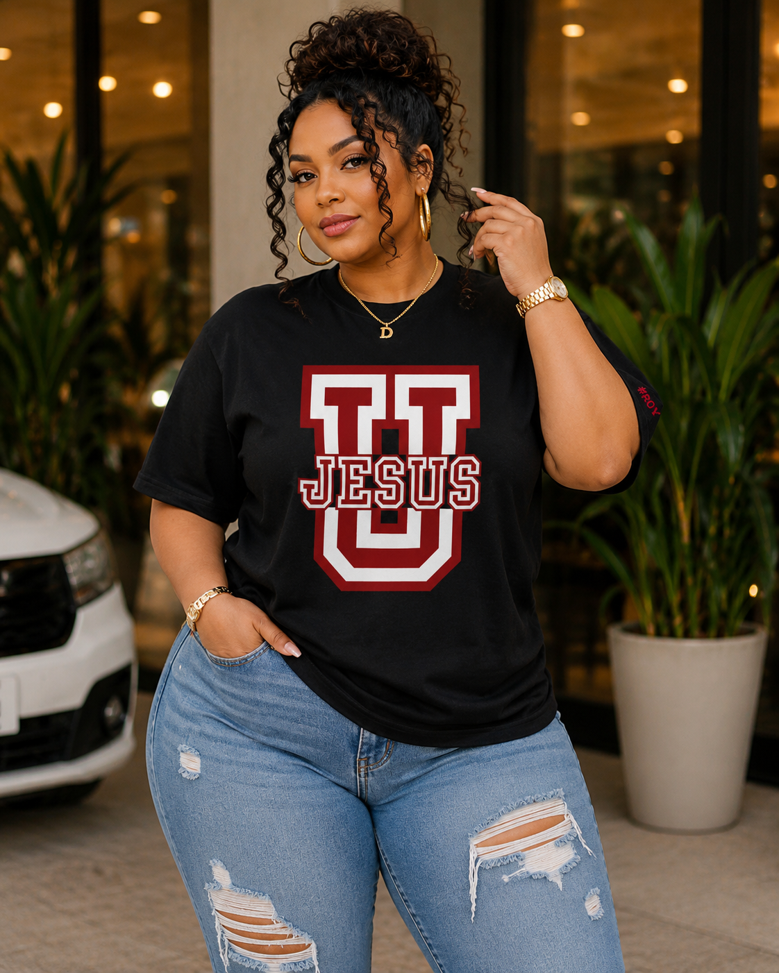 JESUS U BLK/RED LETTER Tee