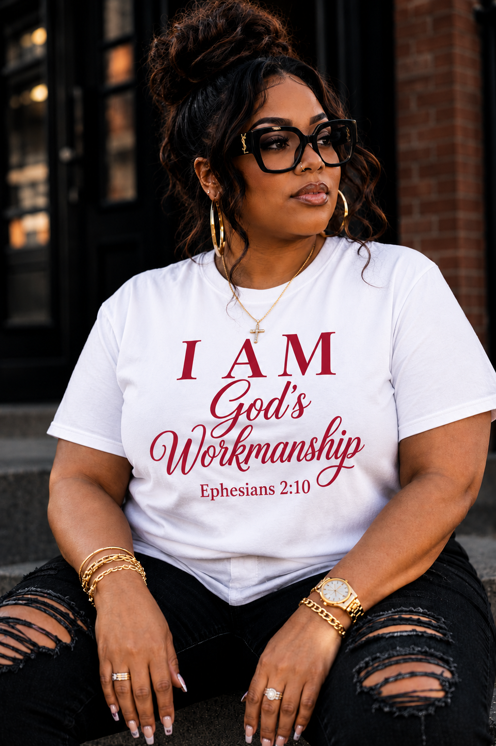 I AM God's Workmanship Cursive T-Shirt | Ephesians 2:10 Christian Faith Tee