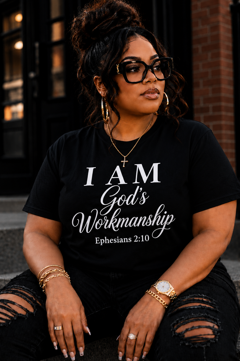 I AM God's Workmanship Cursive T-Shirt | Ephesians 2:10 Christian Faith Tee
